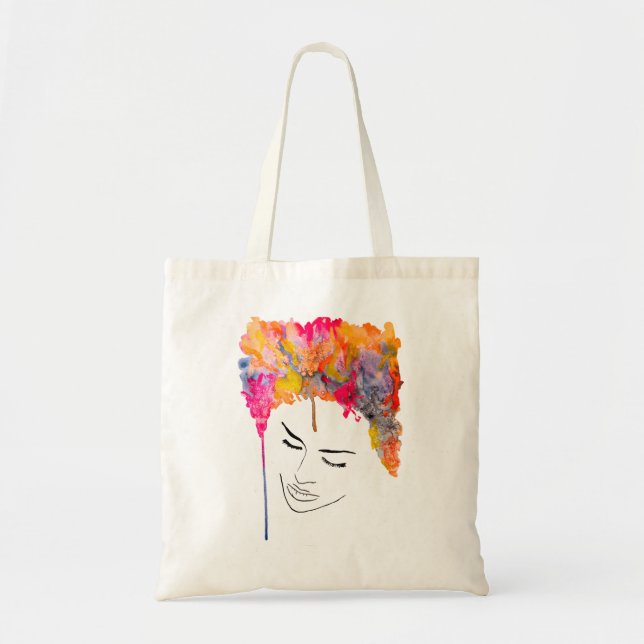 Funky bunt regenbogenfarbene Lady Art Tragetasche (Vorne)