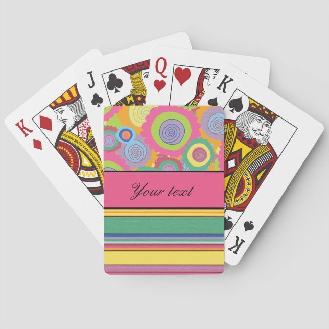 Funky bunte Blumen und Streifen Spielkarten (Rückseite)