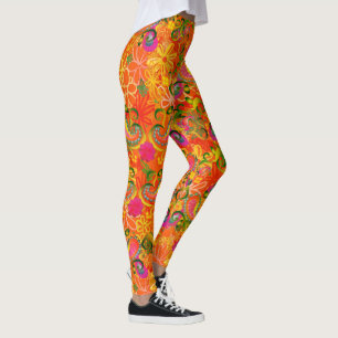 Funky bunter Blume und Paisley-Orange Leggings