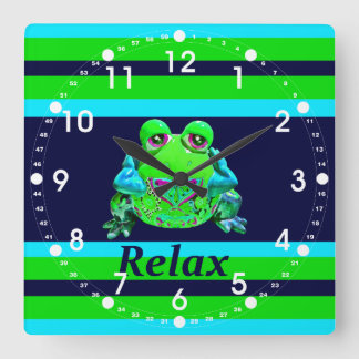 Funky bunter Frosch ENTSPANNEN sich aquamarine Quadratische Wanduhr