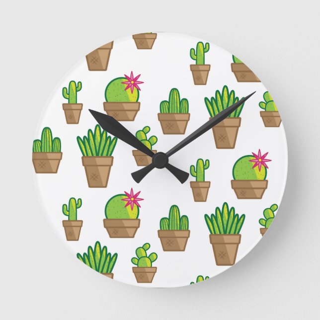 Funky Cactus Runde Wanduhr (Vorderseite)