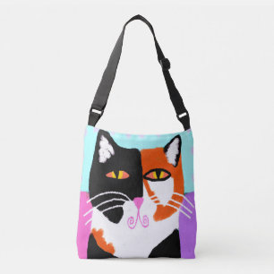 Funky Calico Cat Abstrakt Art Tragetaschen Mit Langen Trägern