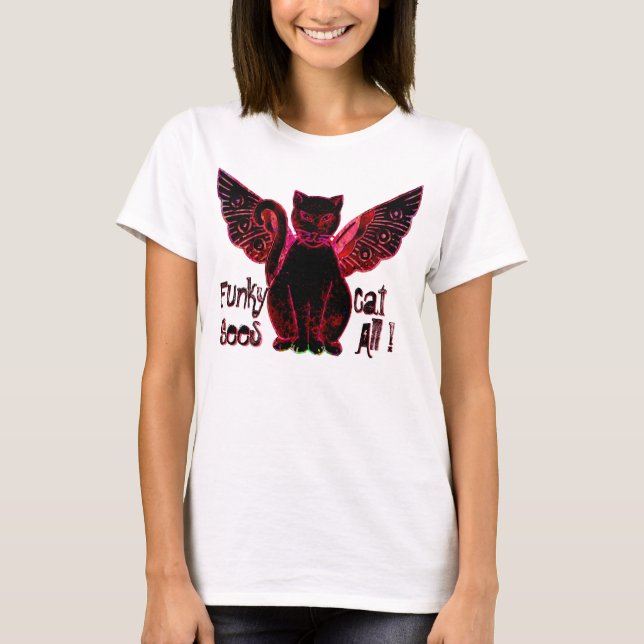 Funky Cat Black (Ladys Long Sleeve T - Shirt) T-Shirt (Vorderseite)