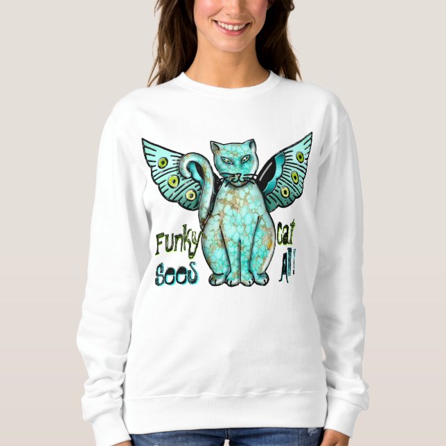 Funky Cat (Ladys Long Sleeve T - Shirt) Sweatshirt (Vorderseite)