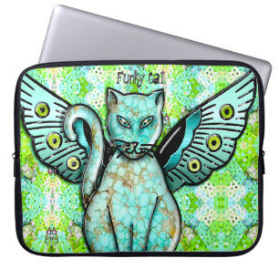 Funky Cats - Aqua - Personalisiert Laptopschutzhülle