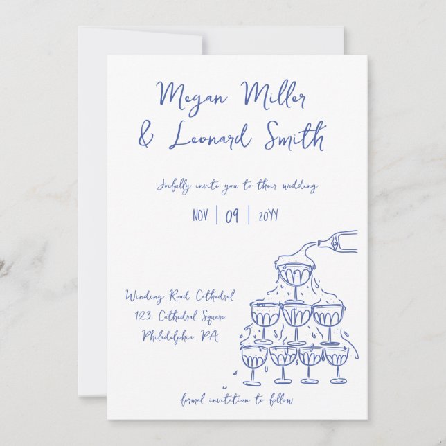 Funky Champagnerturm Save the Date Hochzeit Einladung (Vorderseite)