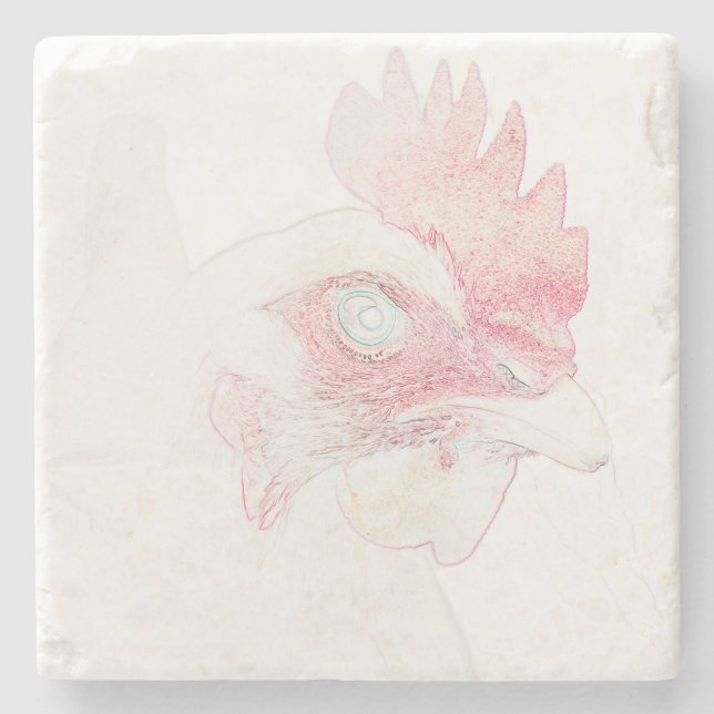 Funky Chicken Hen Rooster Head Steinuntersetzer (Vorderseite)