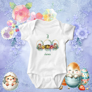Funky Chicks Osterhase Blumen-Monogramm individuel Baby Strampler