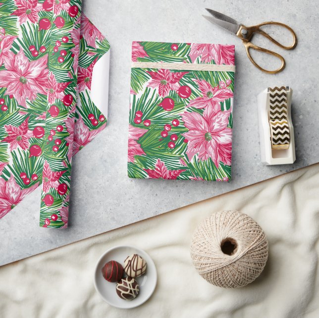 Funky Christmas Foliage Patterned  Geschenkpapier (Kunsthandwerk)
