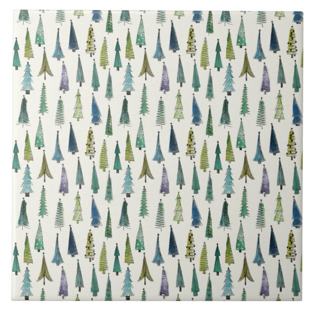 Funky Christmas Trees (Niedliche Illustrierte Kuns Fliese (Vorderseite)