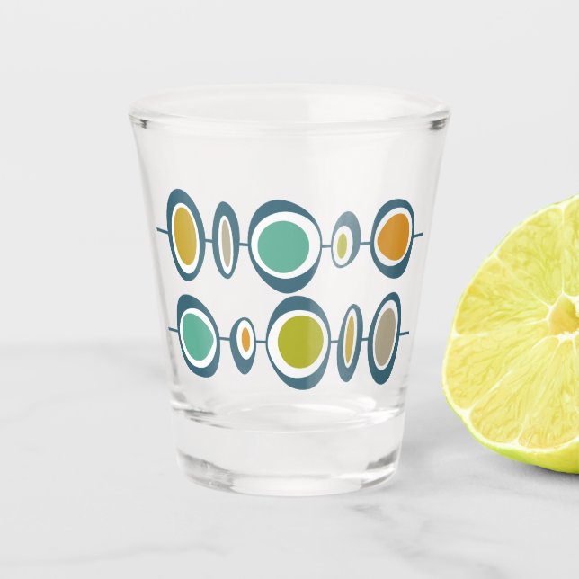 Funky Circles Blue Green Orange Mitte Jahrhundert Schnapsglas (Vorderseite)
