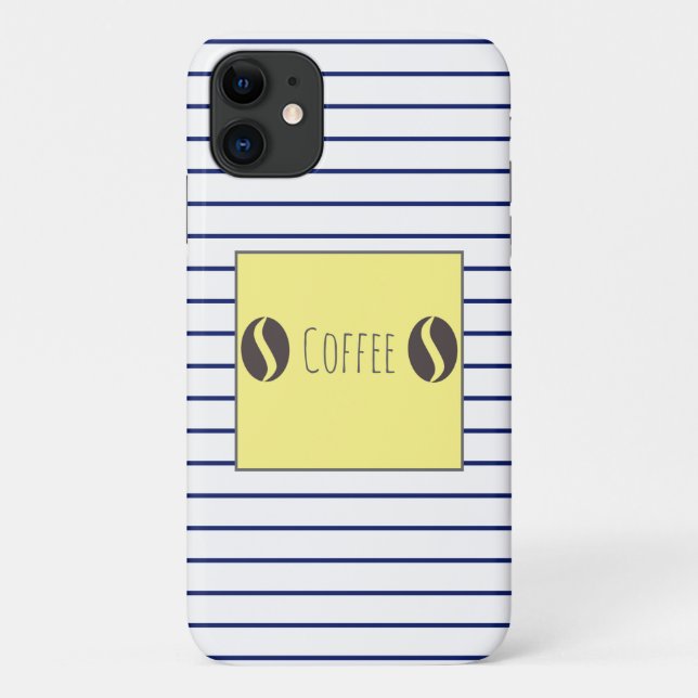 Funky Coffee Beans Blue White Stripes Case-Mate iPhone Hülle (Rückseite)