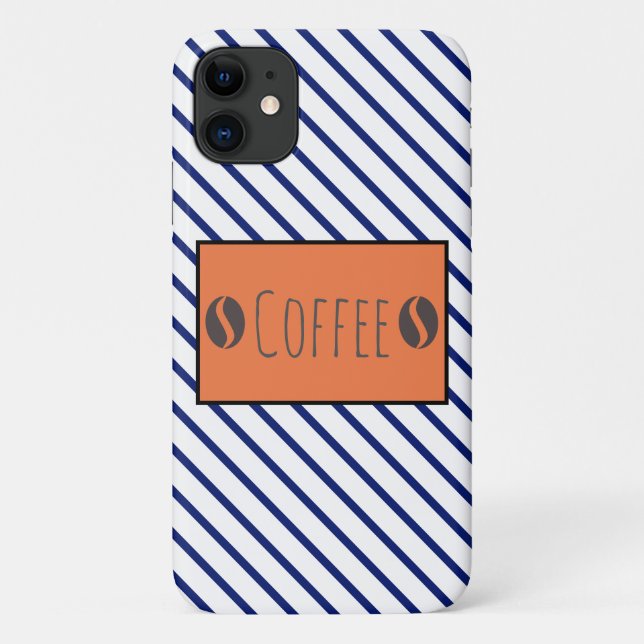 Funky Coffee Beans Blue White Stripes Case-Mate iPhone Hülle (Rückseite)