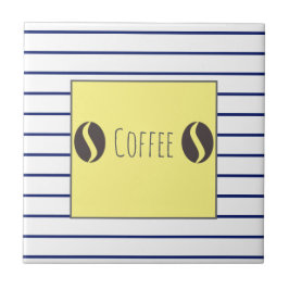 Funky Coffee Beans Blue White Stripes Fliese