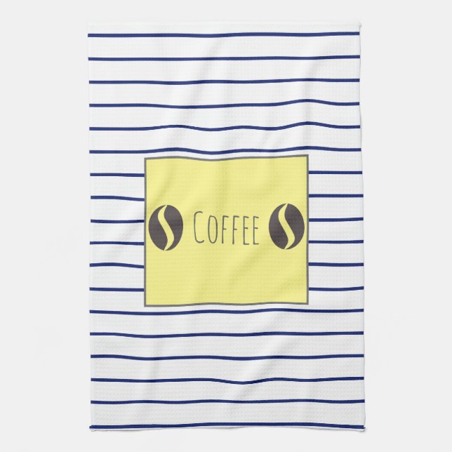 Funky Coffee Beans Blue White Stripes Geschirrtuch (Vertikal)