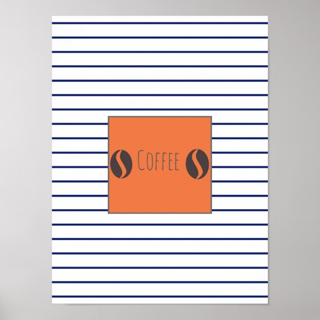 Funky Coffee Beans Plate Blue Stripes Poster (Vorne)