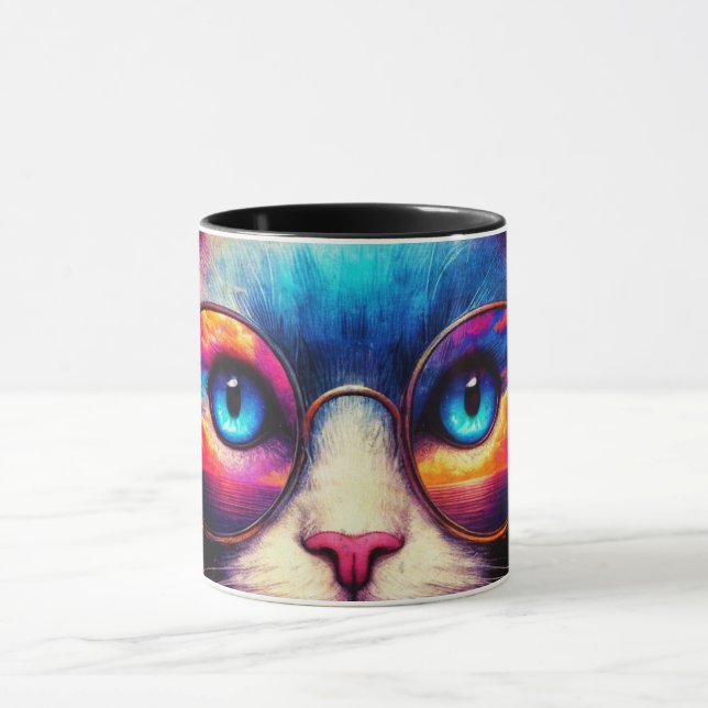 Funky Colorful Cat Illustration Mug (Centre)