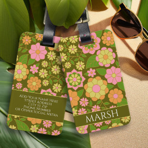 Funky Colorful Earthy Floral Pattern - Monogram Gepäckanhänger