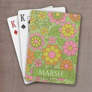 Funky Colorful Pastell Floral Pattern - Monogramm Spielkarten