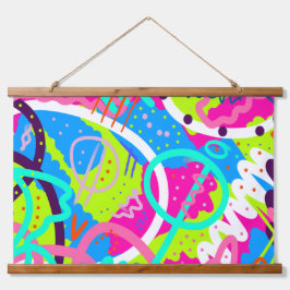 Funky Colorful Pop Art Wandteppich Mit Holzrahmen