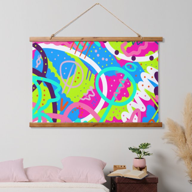 Funky Colorful Pop Art Wandteppich Mit Holzrahmen (Schlafzimmer)