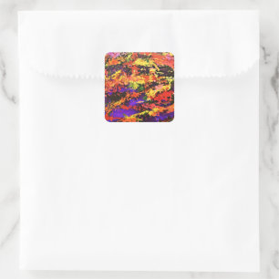 Funky Colorful Rainbow Abstrakt Splash Paint Art Quadratischer Aufkleber