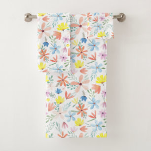 Funky Colorful Watercolor Floral Pattern Badhandtuch Set