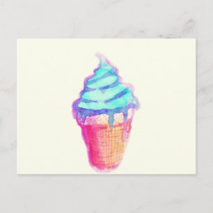 Funky Cool Drippy Ice Cream Cone in Wasserfarben Postkarte