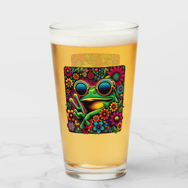 Funky Cool Frog Peace Sign Glas (Vorne (Gefüllt))