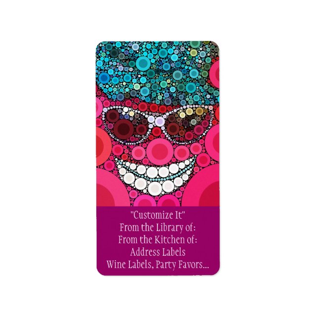 Funky Cool Lächelnde Brille Hutpink Blau Adressaufkleber (Vorne)