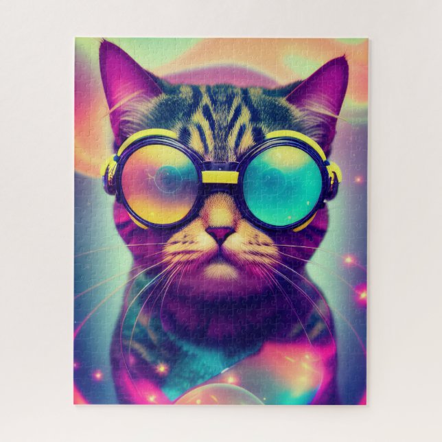 Funky Cool Psychedelic Goggles Cat (Vertikal)