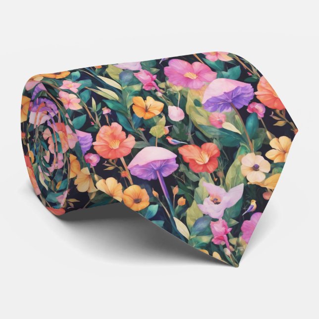 Funky Cotattcore Forest Mushroom Floral Pattern Krawatte (Gerollt)