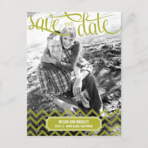 Funky Couple Save the Date Postcard - grün Ankündigungspostkarte