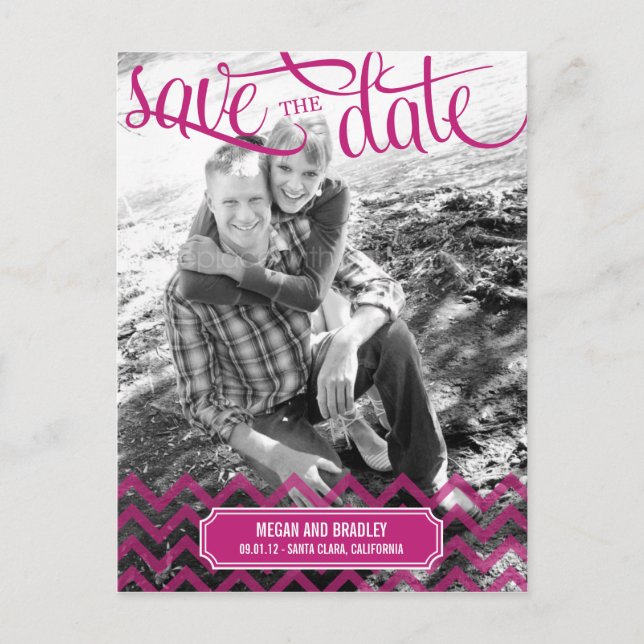 Funky Couple Save the Date Postcard - Hellrosa Ankündigungspostkarte (Vorderseite)