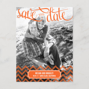 Funky Couple Save the Date Postcard - Orange Ankündigungspostkarte