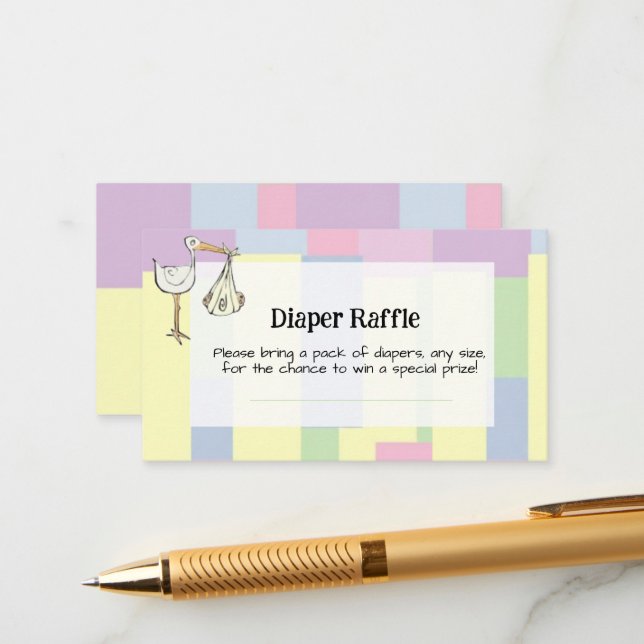 Funky Cubism Handwritten Diaper Raffle Begleitkarte (Vorderseite/Rückseite Beispiel)