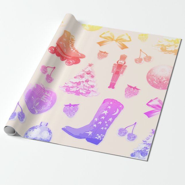 Funky Cute Girly Pink Christmas Pattern Geschenkpapier (Ungerollt)