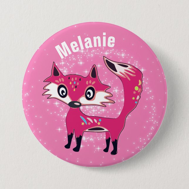 Funky Cute Pink Fox Personalised Button (Vorderseite)