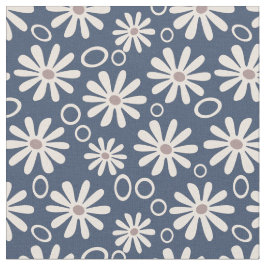 Funky Daisies and Bubbles Marine und weiß Stoff