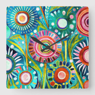Funky Dandelons Wall Clock Quadratische Wanduhr