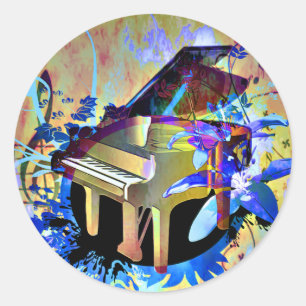 Funky Digitally Colored Piano Runder Aufkleber