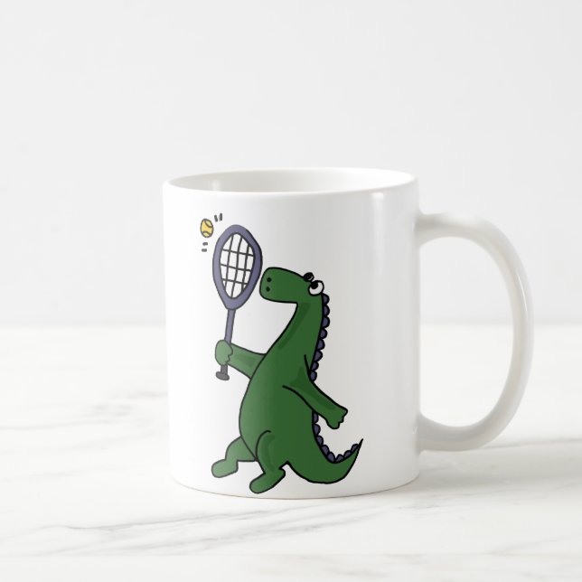 Funky Dinosaurier, der Tennis-Cartoon spielt Kaffeetasse (Rechts)