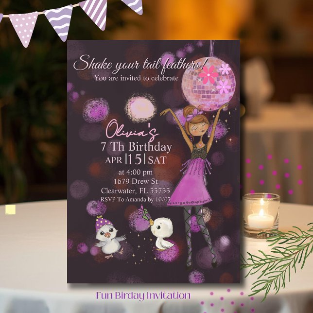 Funky Disco Chicken Girl Birthday Invitation Einladung (Funky Disco Chicken Girl Birthday Invitation)