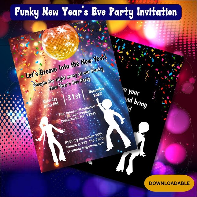 Funky Disco New Yea's Eve Party Invitation (Créateur téléchargé)