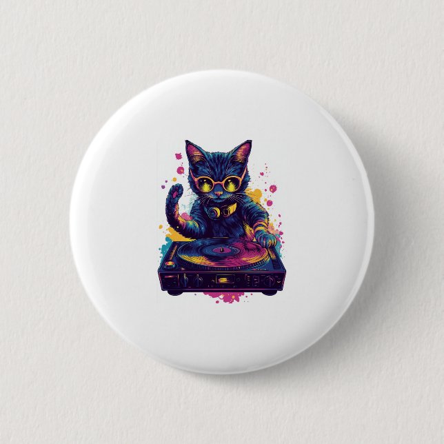 Funky DJ Cat � Retro Disco Kitchi Party Button (Vorderseite)