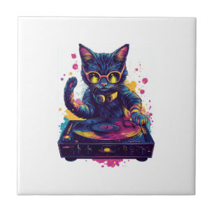 Funky DJ Katze � Retro Disco Kitty Party Fliese