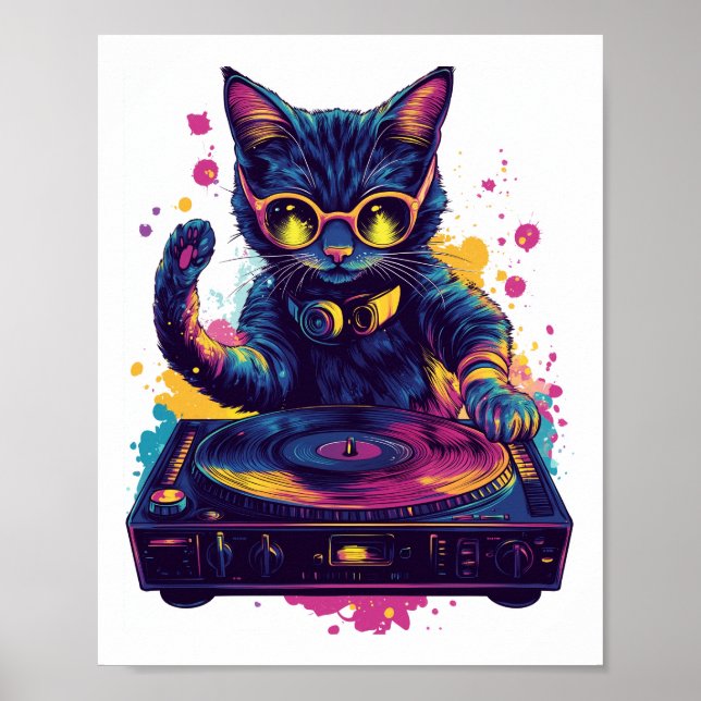 Funky DJ Katze � Retro Disco Kitty Party Poster (Vorne)