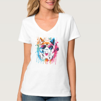 Funky Dog in Shades & Kopfhörer T - Shirt