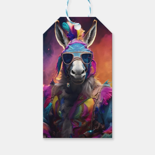 Funky Donkey Blue Glasses Geschenkanhänger (Vorderseite)