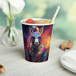 Funky Donkey Blue Glasses Pappbecher